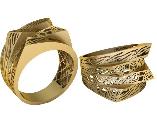 Abstract Filigree Gold Ring 3D Print Model .c4d .max .obj .3ds .fbx .stl .blend 