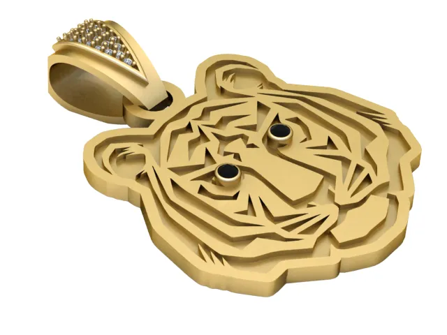 Tiger Head Gold Pendant 3D Print Model .c4d .max .obj .3ds .fbx .stl .blend