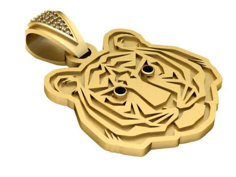 Tiger Head Gold Pendant 3D Print Model