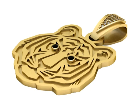 Tiger Head Gold Pendant 3D Print Model