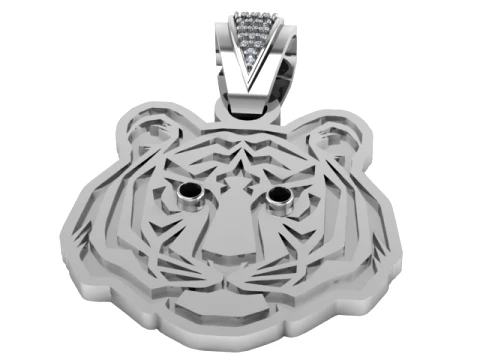 Tiger Head Gold Pendant 3D Print Model