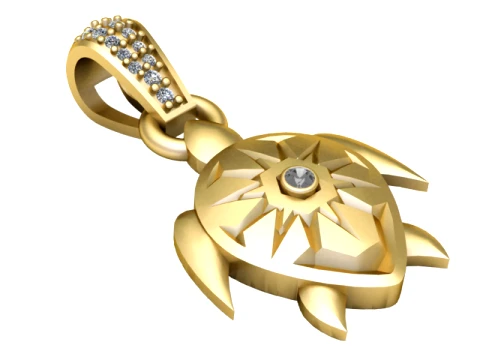 Celestial Turtle Diamond Gold Pendant 3D Print Model