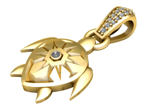 Celestial Turtle Diamond Gold Pendant 3D Print Model