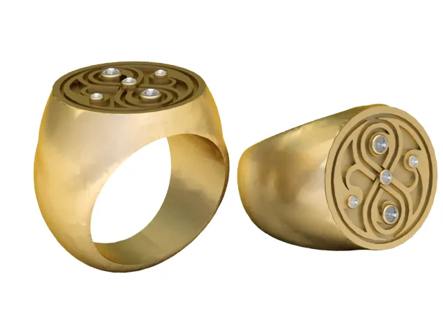 Infinity Diamond Gold Signet Ring 3D Print Model .c4d .max .obj .3ds .fbx .stl .blend 