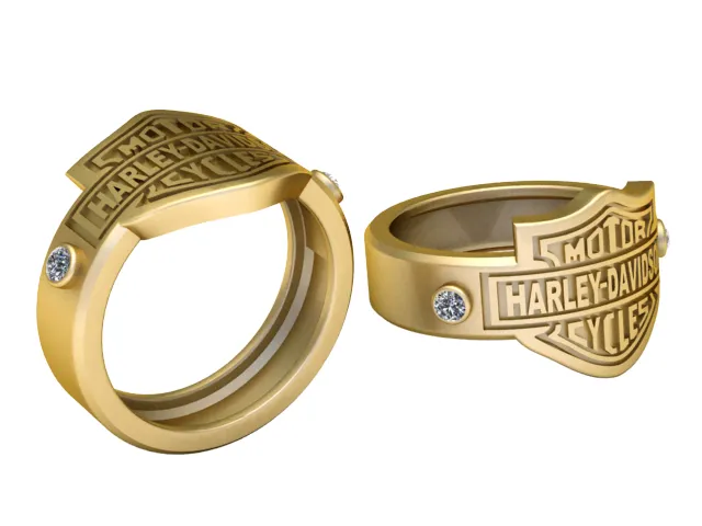 Harley-Davidson Gold Signet Ring 3D Print Model .c4d .max .obj .3ds .fbx .stl .blend 