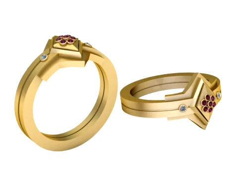 Ruby Geometric Gold Ring 3D Print Model