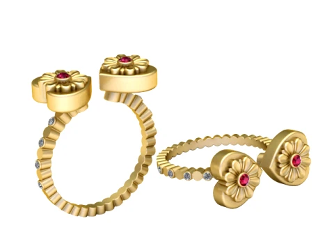 Ruby Floral Open Gold Ring 3D Print Model