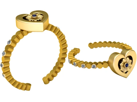 Heart Floral Sapphire Gold Ring 3D Print Model