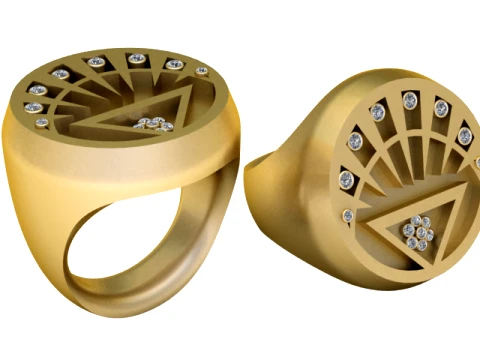 Geometric Diamond Gold Signet Ring 3D Print Model