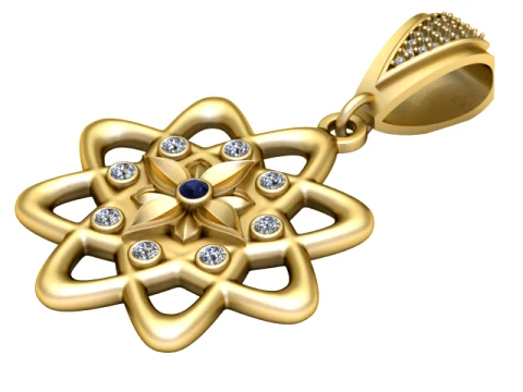 Sapphire Floral Diamond Gold Pendant 3D Print Model