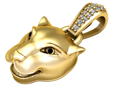 Panther Head Diamond Gold Pendant 3D Print Model