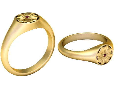 Ruby Floral Gold Signet Ring 3D Print Model