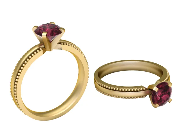 Ruby Beaded Gold Solitaire Ring 3D Print Model .c4d .max .obj .3ds .fbx .stl .blend 