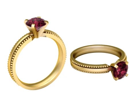 Ruby Beaded Gold Solitaire Ring 3D Print Model