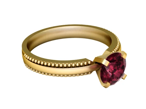 Ruby Beaded Gold Solitaire Ring 3D Print Model