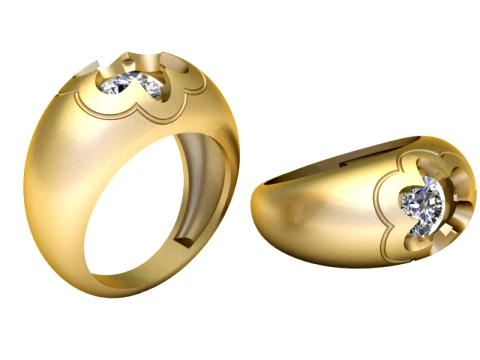Floral Diamond Gold Signet Ring 3D Print Model