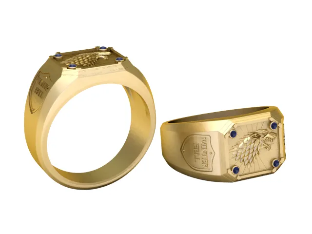 Direwolf Gold Signet Ring 3D Print Model .c4d .max .obj .3ds .fbx .stl .blend 