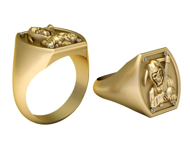 Grim Reaper Gold Ring 3D Print Model .c4d .max .obj .3ds .fbx .stl .blend 