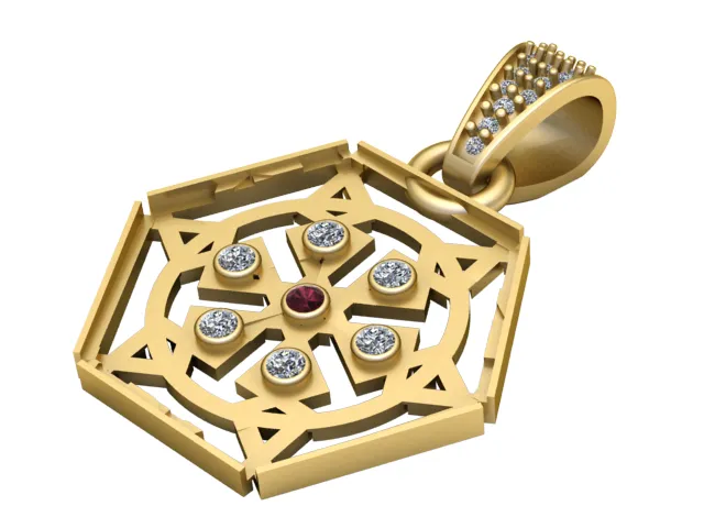 Geometric Gold Gem Pendant 3D Print Model .c4d .max .obj .3ds .fbx .stl .blend 