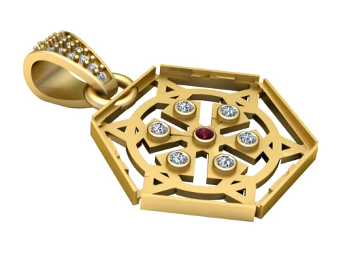 Geometric Gold Gem Pendant 3D Print Model