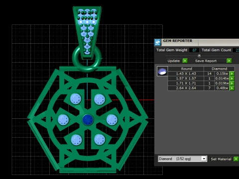 Geometric Gold Gem Pendant 3D Print Model
