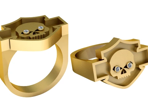 Skull Cross Gold Ring 3D Print Model