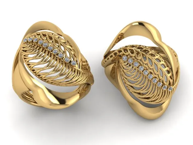 Feather Diamond Gold Ring 3D Print Model .c4d .max .obj .3ds .fbx .stl .blend 