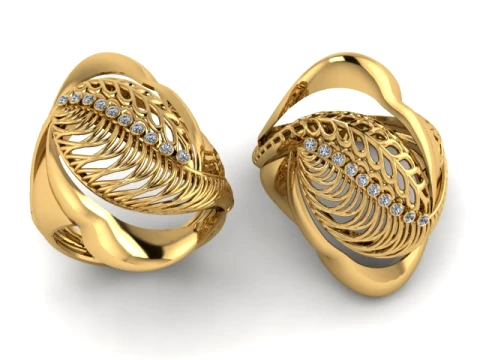 Anel de ouro com diamante de pena Modelo de Impressão 3D