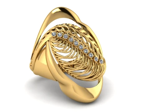 Feather Diamond Gold Ring 3D Print Model