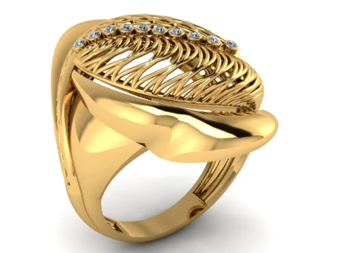 Feather Diamond Gold Ring 3D Print Model