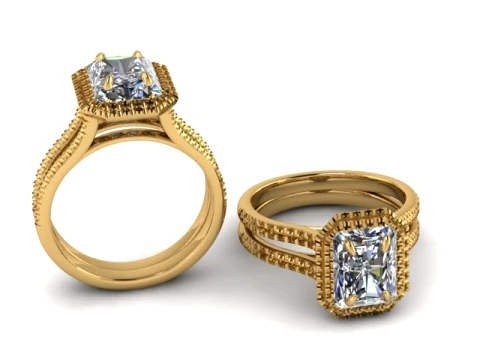 Radiant Diamond Gold Ring 3D Print Model