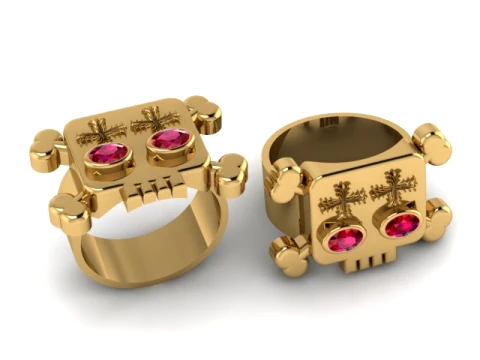 ルビー スカル ゴールド リング 3Dプリントモデル