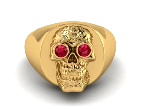 Ruby Skull Gold Ring 3D Print Model