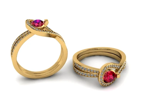 Robijnrode twist gouden ring 3D printmodel