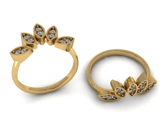 Leaf Diamond Gold Ring 3D Print Model .c4d .max .obj .3ds .fbx .stl .blend 