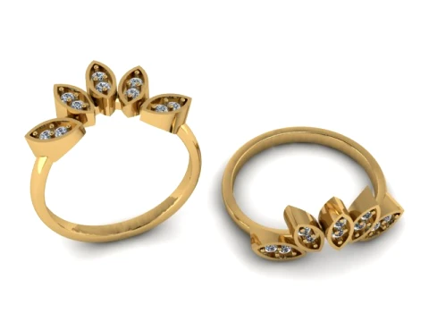Anello in oro con diamanti a foglia Modello di stampa 3D
