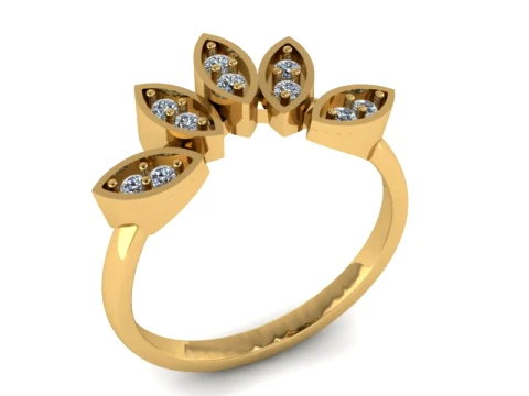 Leaf Diamond Gold Ring 3D Print Model