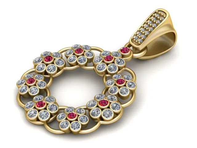 Floral Ruby Gold Pendant 3D Print Model .c4d .max .obj .3ds .fbx .stl .blend 