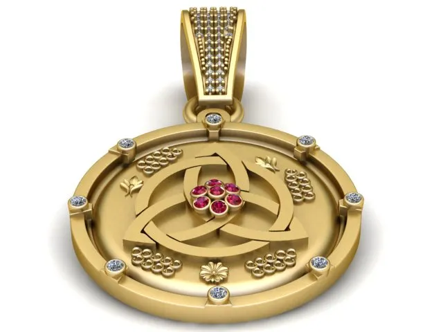 Ruby Geometric Gold Pendant 3D Print Model .c4d .max .obj .3ds .fbx .stl .blend 