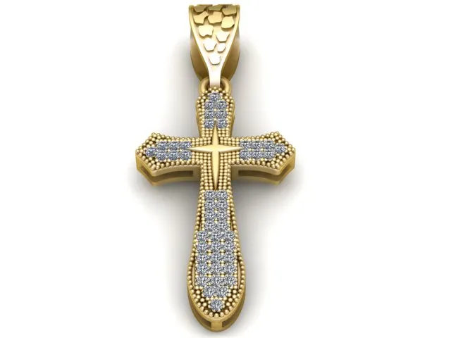 Diamond Cross Gold Pendant 3D Print Model .c4d .max .obj .3ds .fbx .stl .blend 