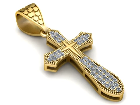 Diamond Cross Gold Pendant 3D Print Model