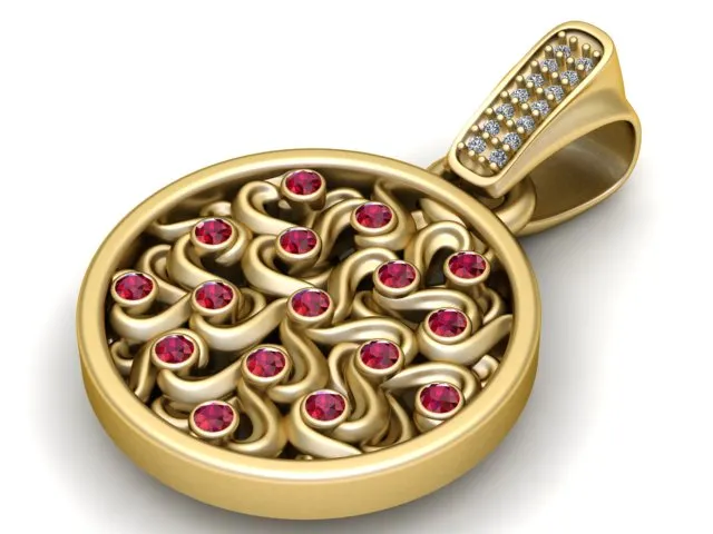 Ruby Swirl Gold Pendant 3D Print Model .c4d .max .obj .3ds .fbx .stl .blend 