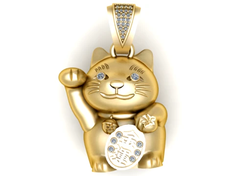 Lucky Cat Gold Pendant 3D Print Model