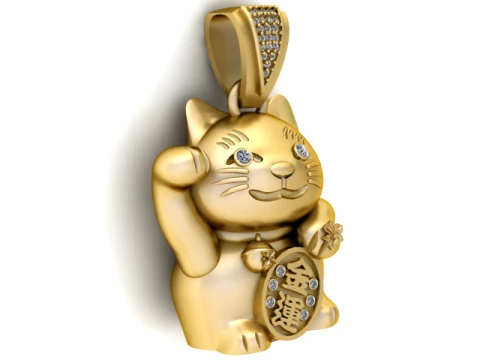 Lucky Cat Gold Pendant 3D Print Model