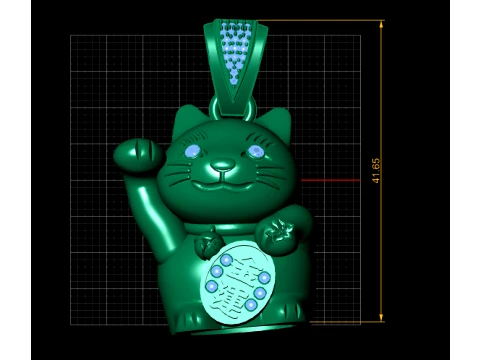 Lucky Cat Gold Pendant 3D Print Model