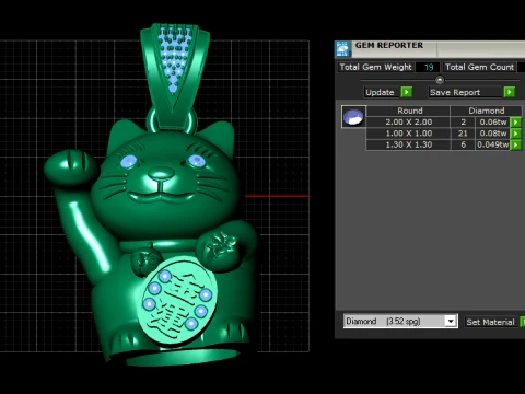 Lucky Cat Gold Pendant 3D Print Model