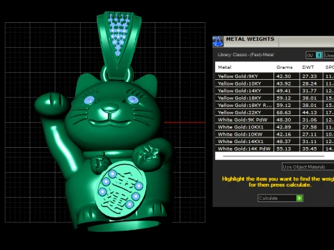 Lucky Cat Gold Pendant 3D Print Model