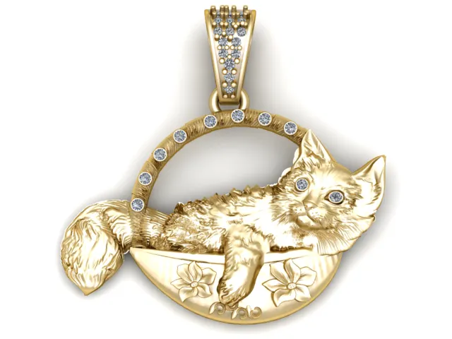 Cat Moon Gold Pendant 3D Print Model .c4d .max .obj .3ds .fbx .stl .blend 