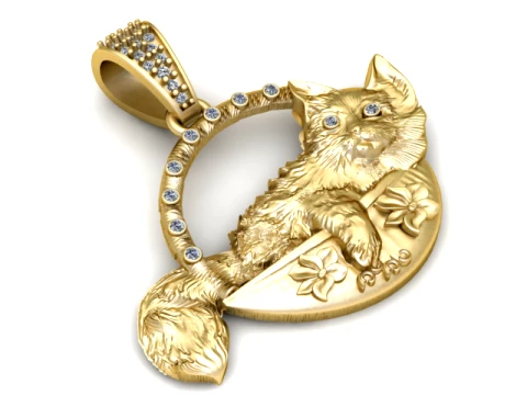 Cat Moon Gold Pendant 3D Print Model