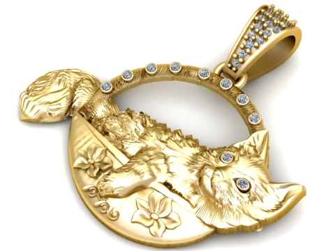 Cat Moon Gold Pendant 3D Print Model